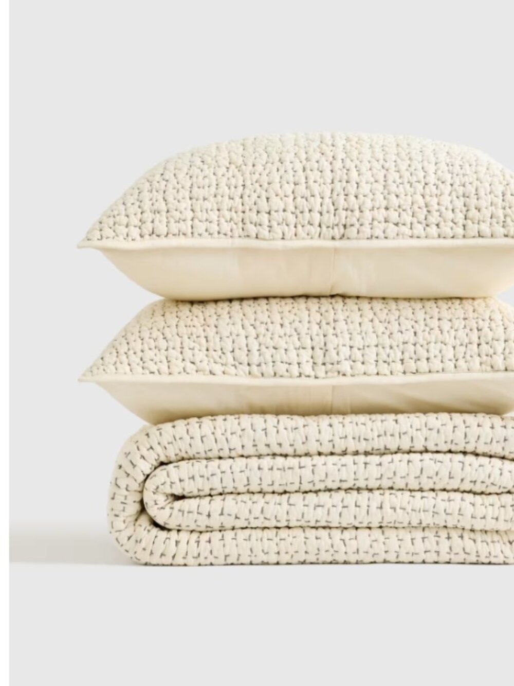 Organic Cotton Hand Stitched Quilt Set Quince Undyed Queen 2 shams included